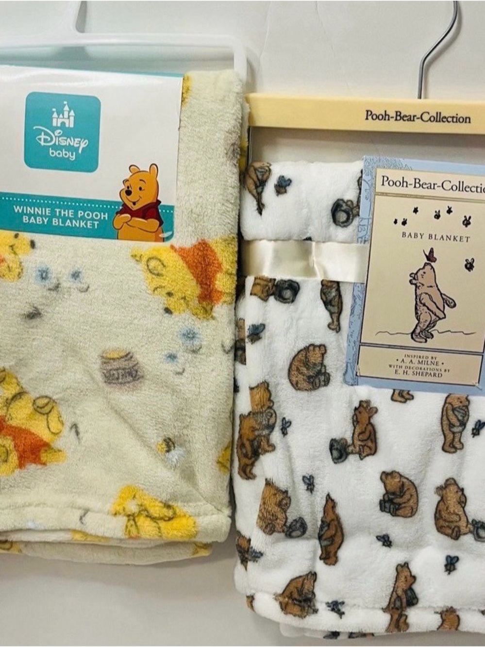 Disney Winnie the Pooh Bear Collection Lot of 2 Baby Blankets Bees Hunny Honey